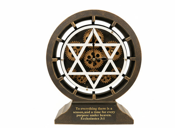 Decorative steampunk clock with Star of David and gears on a white background