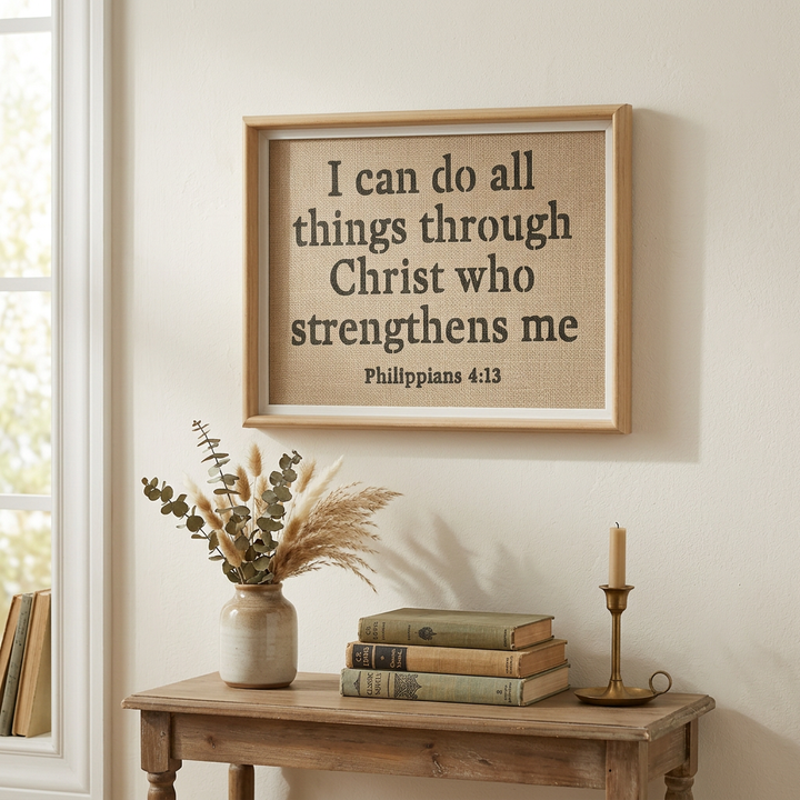 Strength Through Christ Wall Art in Rustic Frame - Holy Land Gifts