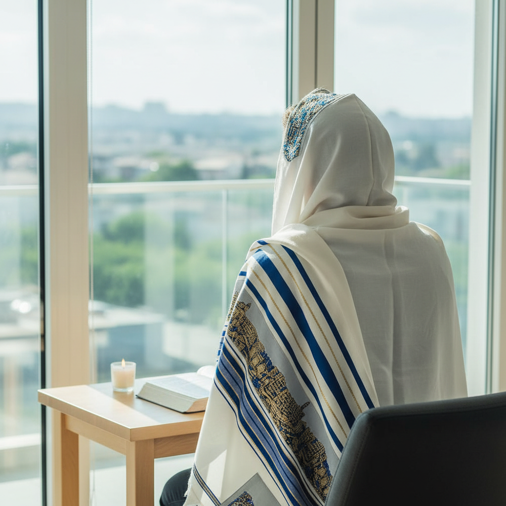 Pray for the Peace of Jerusalem Shawl in Blue and Gold
