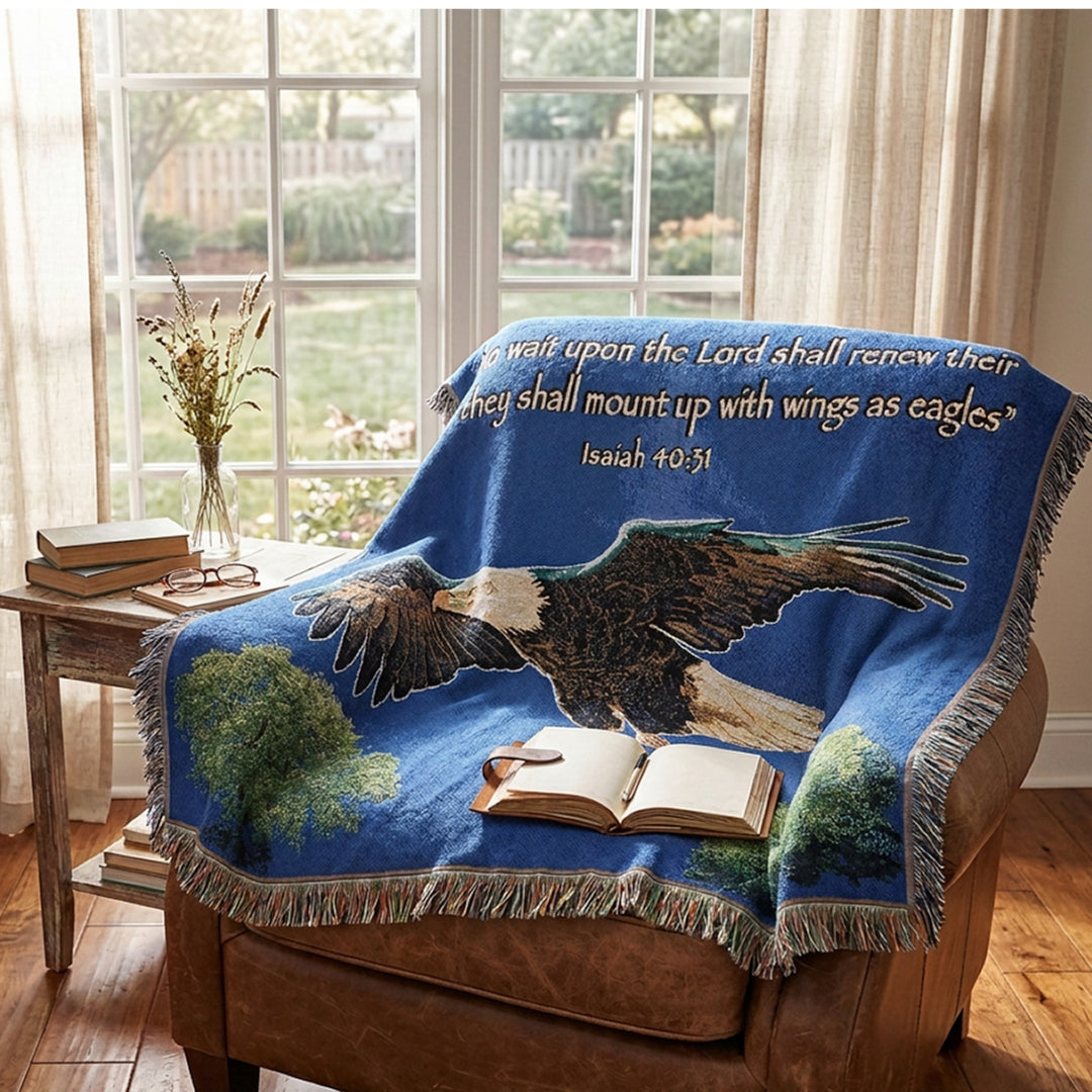 On Eagle's Wings Woven Blanket - Holy Land Gifts