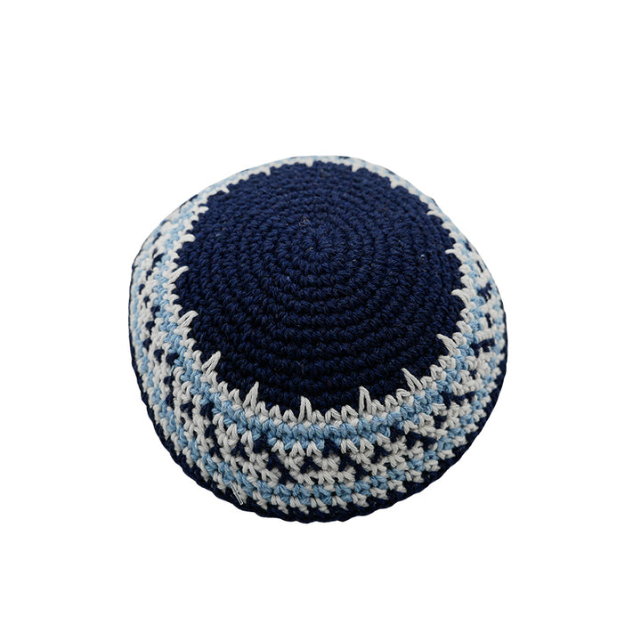 Crocheted Navy & White Crocheted Kippah - Holy Land Gifts