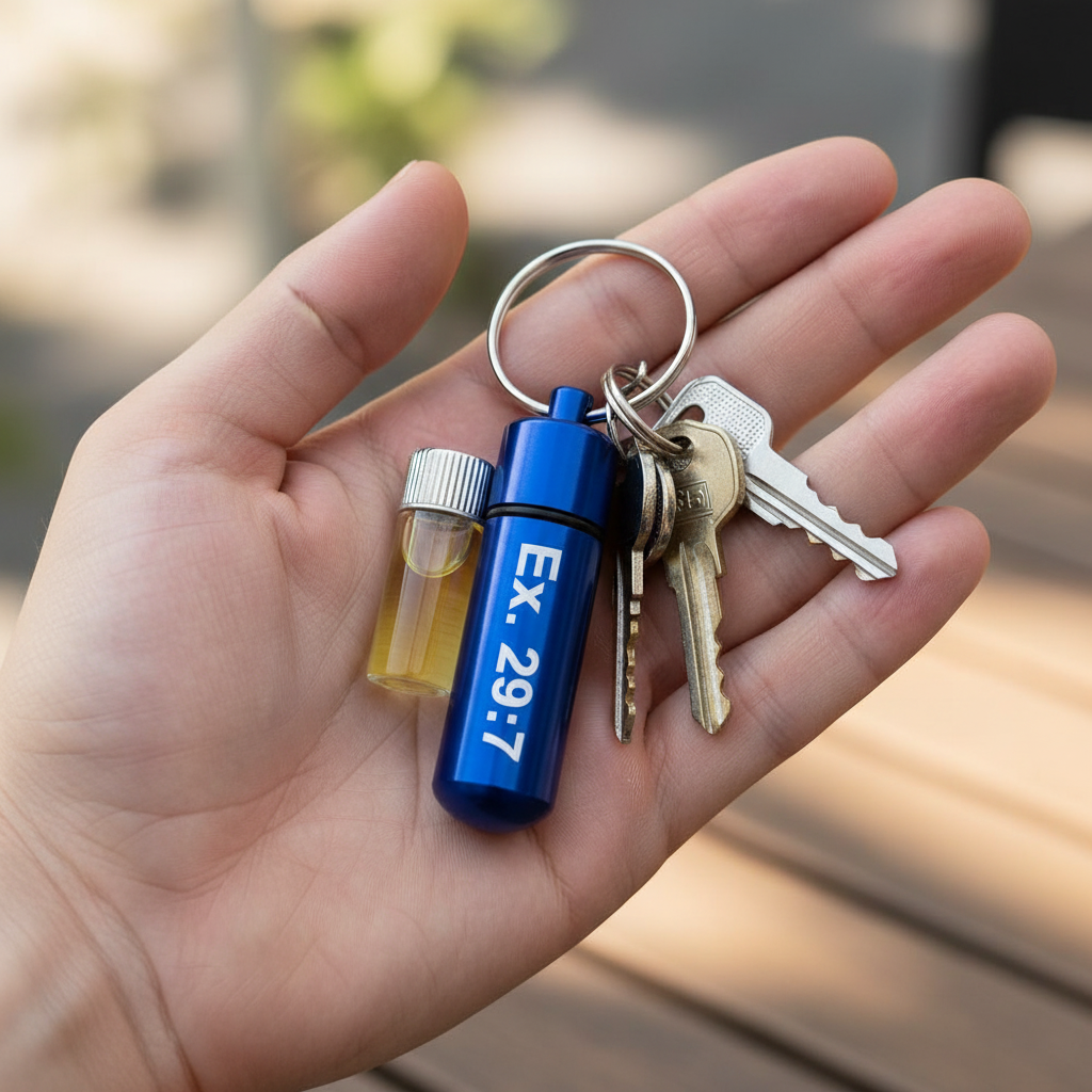 Anointing Oil Metal Blue Key Chain