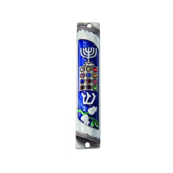 Breastplate and Flowers Pewter Mezuzah