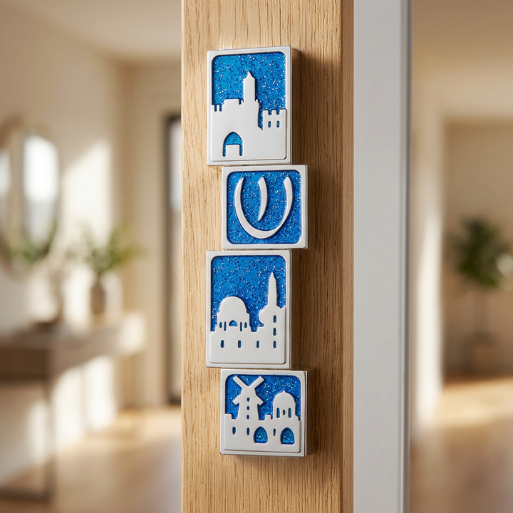 Blue Jerusalem Mezuzah - Holy Land Gifts
