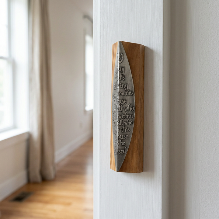 Stainless Steel and Olivewood Mezuzah - Holy Land Gifts