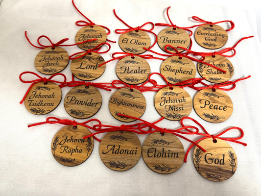 Names of God Olivewood Christmas Ornament Gift Set (18 Ornaments)