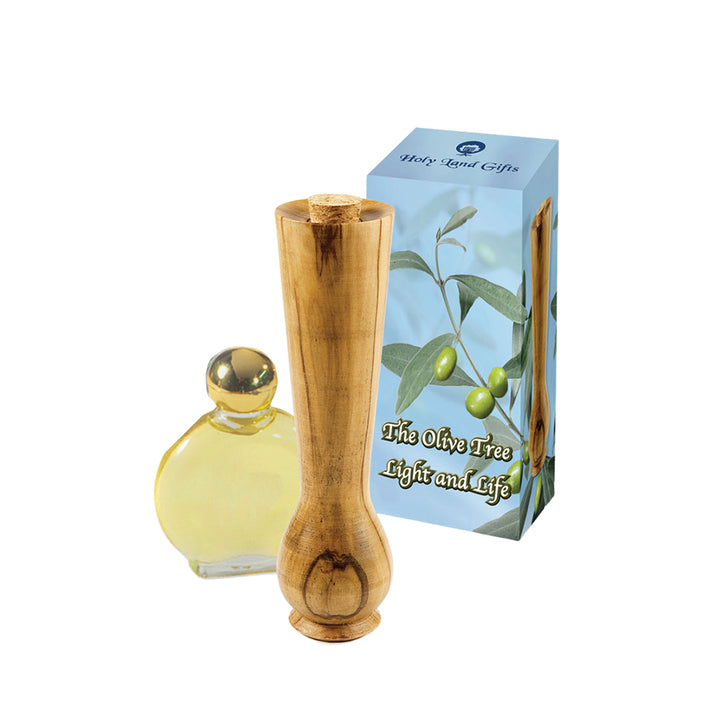 Refillable Olive Wood Bottle with Myrrh Frankincense Anointing Oil - Holy Land Gifts
