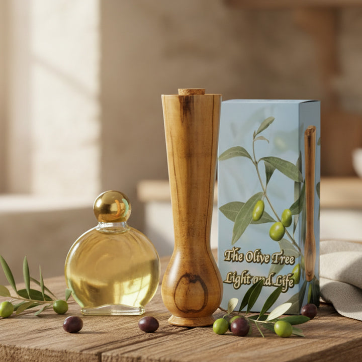 Refillable Olive Wood Bottle with Myrrh Frankincense Anointing Oil