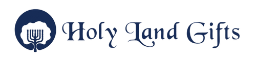 Logo of Holy Land Gifts with a menorah symbol on a white background