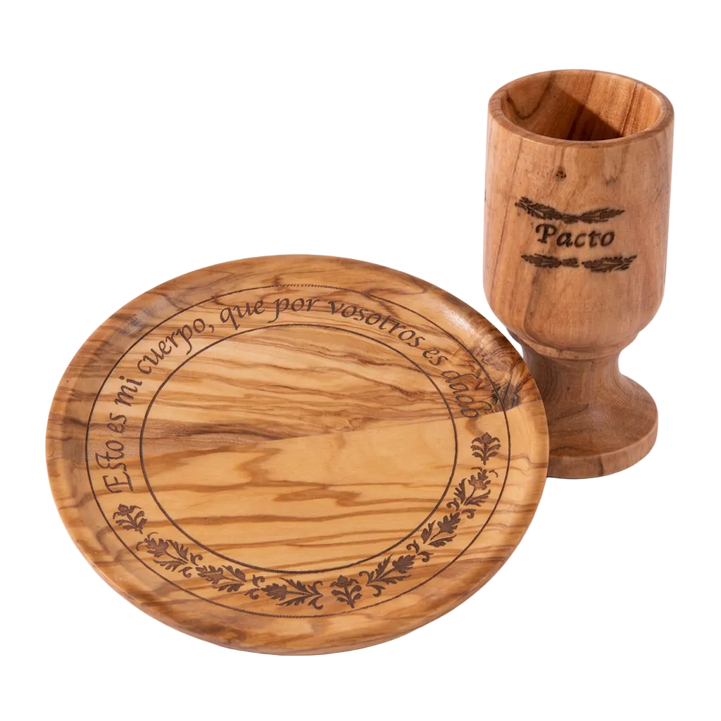 Spanish Olive Wood Plate and Cup Set