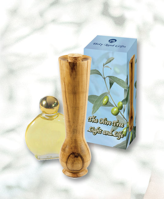 Refillable Olive Wood Bottle with Myrrh Frankincense Anointing Oil
