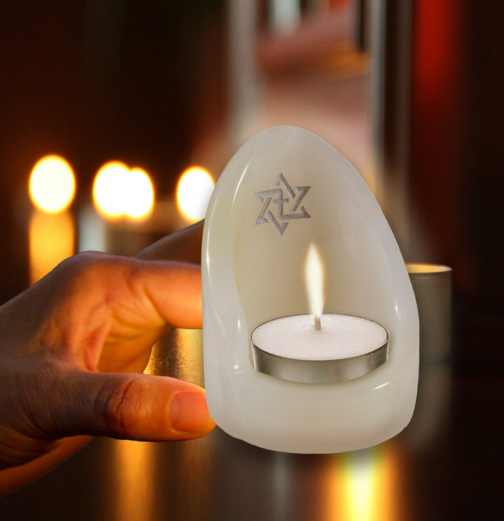 Alabaster Star and Cross Tealight Candle Holder