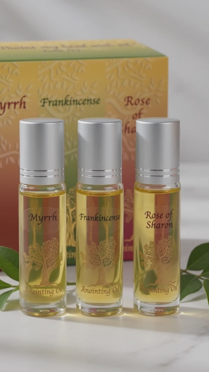 Set of Three Anointing Oils - Frankincense, Myrrh and Rose of Sharon