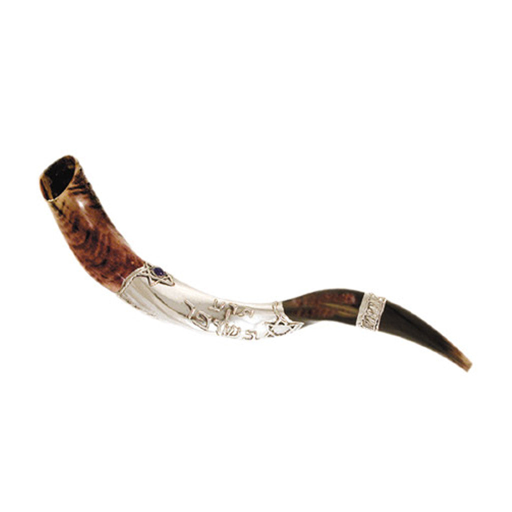 Silver-Plated "Blow the Trumpet in Zion" Yemenite Shofar - Holy Land Gifts