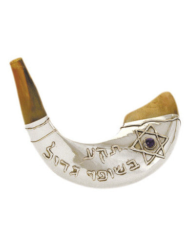 Silver-Plated "Blow the Shofar" Ram's Horn Shofar - Holy Land Gifts