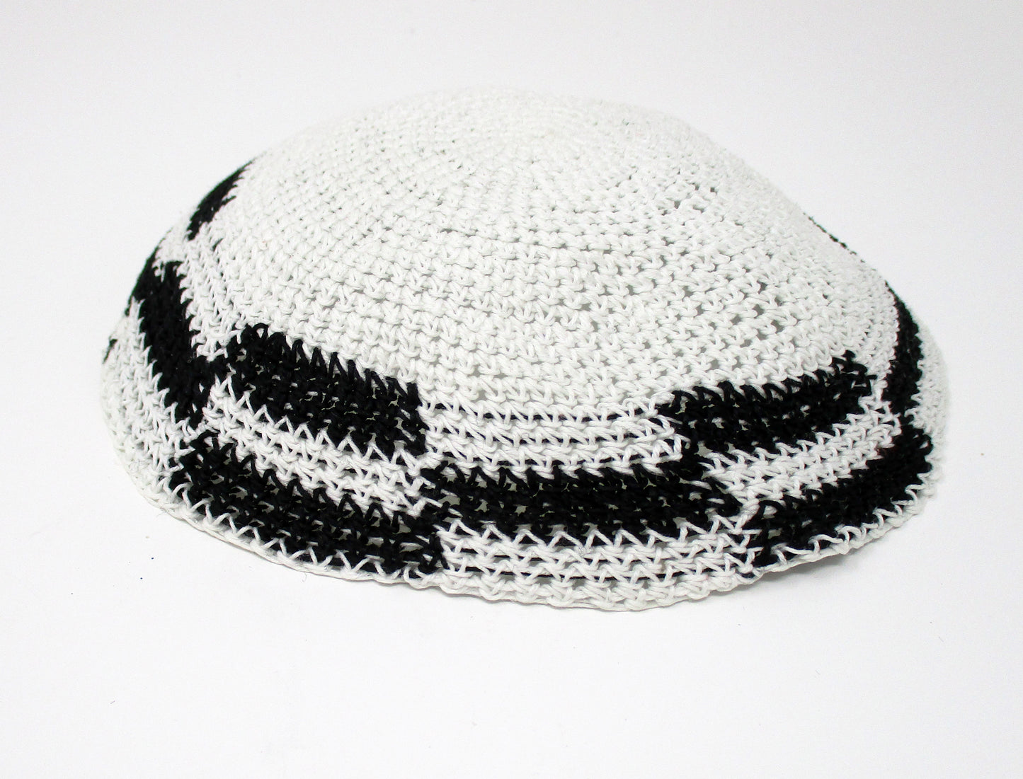 White & Black Crocheted Kippah