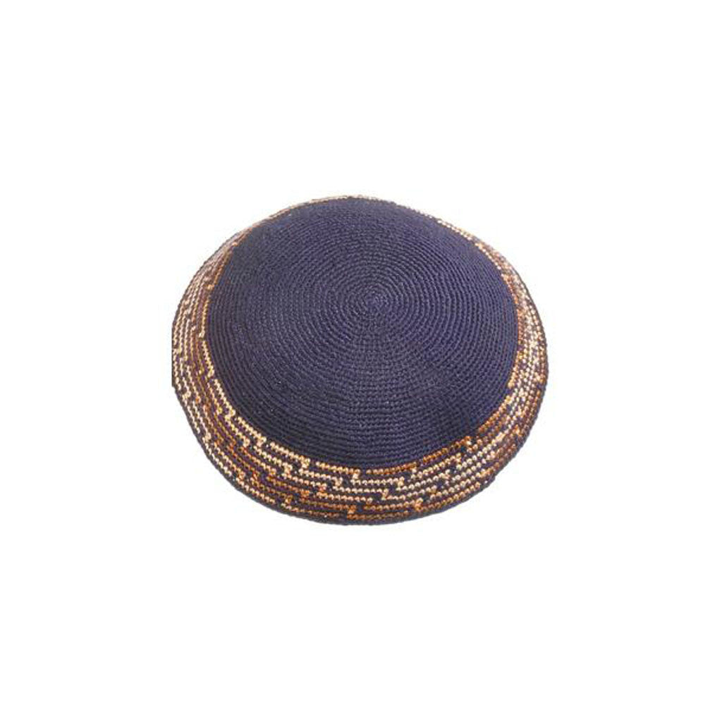 Navy & Brown Crocheted Kippah