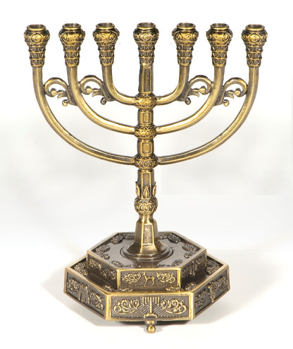 Menorah with Hexagon 12 Tribes Base