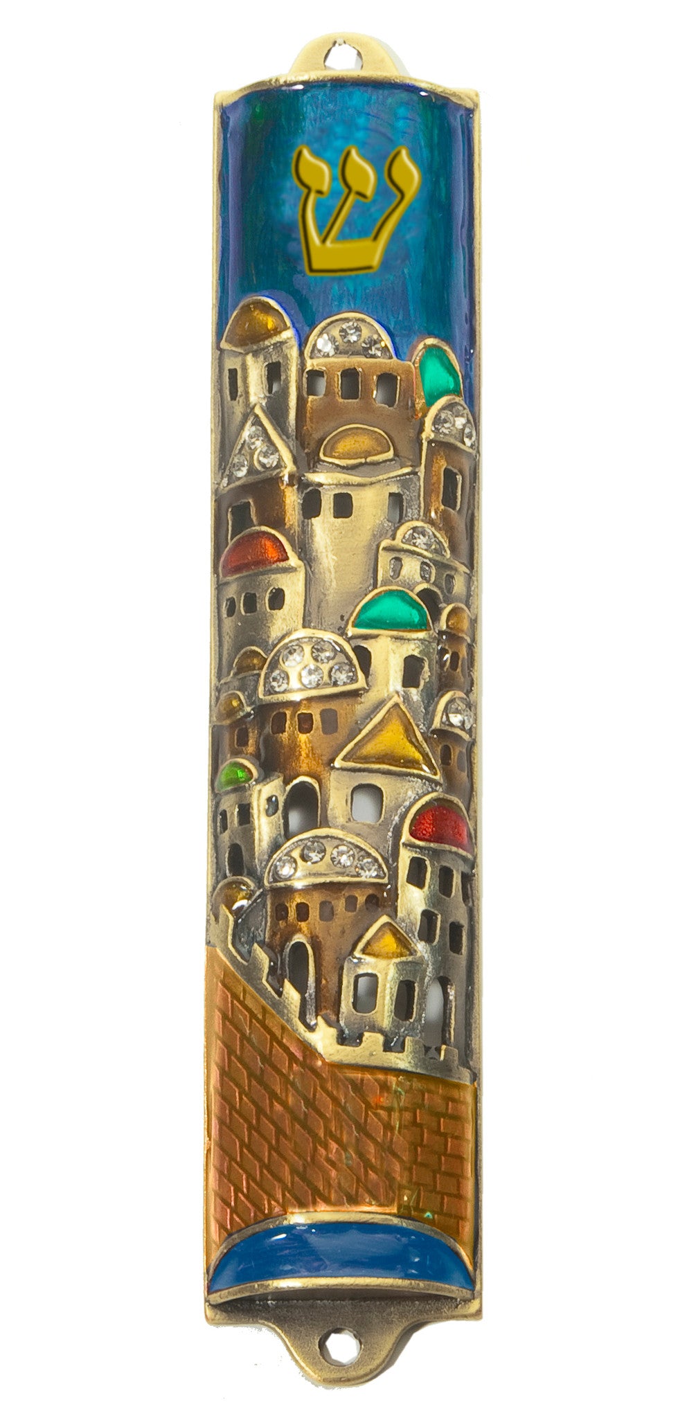 Jerusalem Wall Pewter Mezuzah - Holy Land Gifts