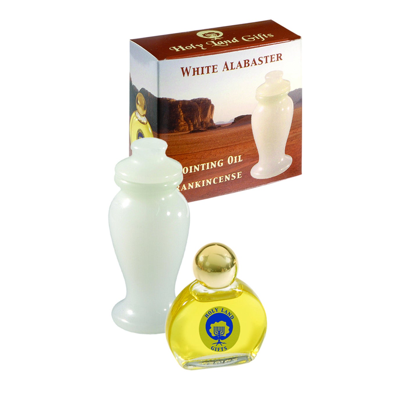 Anointing Oil with White Alabaster Flask - Holy Land Gifts