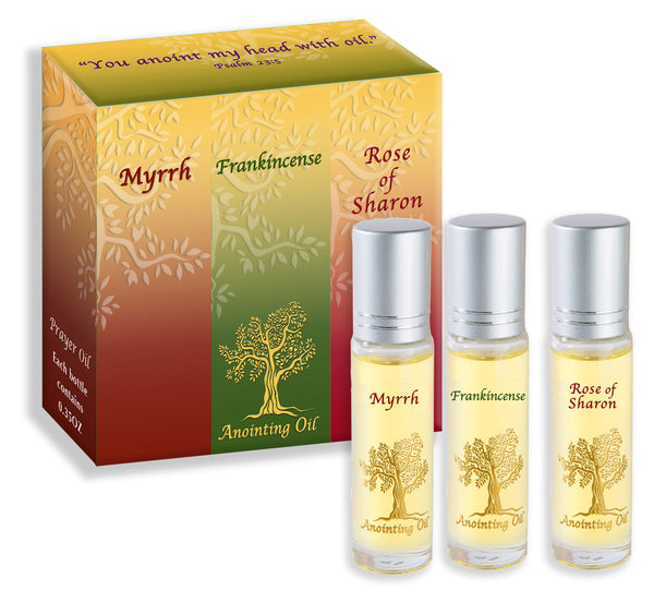 Set of Three Anointing Oils - Frankincense, Myrrh and Rose of Sharon - Holy Land Gifts