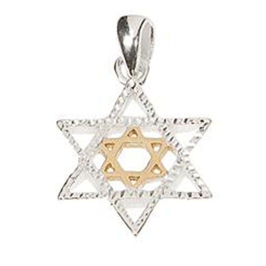 Silver & Gold Star of David Necklace - Holy Land Gifts