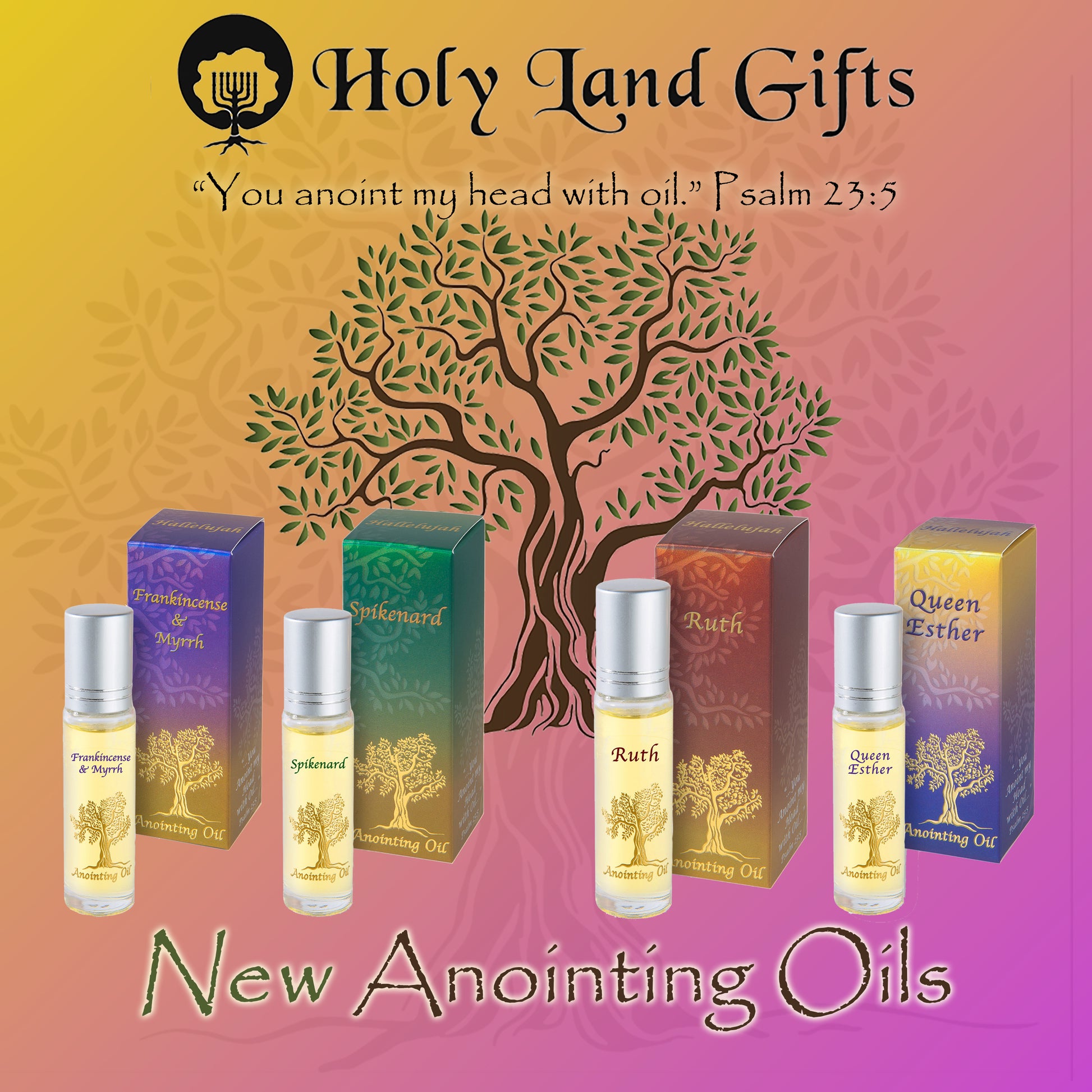 Anointing Oil Display with Assortment of 20 Oils. – Holy Land Gifts