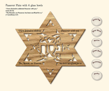 Passover Wood Plate with Glass Bowls