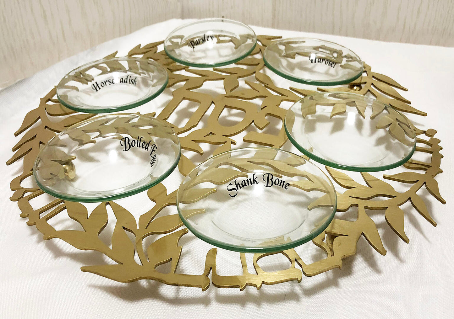 Gold-plated Passover Plate with Glass Bowls